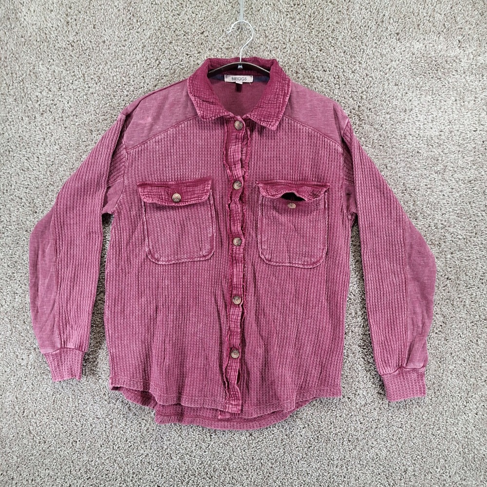 Briggs Button Up Women S Burgundy Waffle Knit Mixed Media Shacket Boho Casual